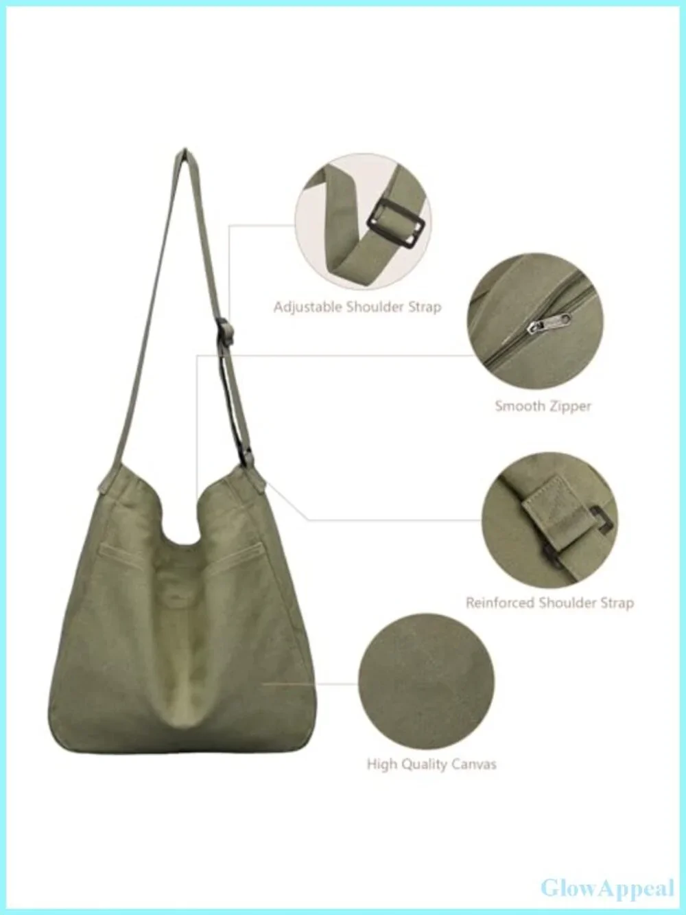 Arkefi Canvas Hobo Crossbody Shoulder Bag Large Casual Messenger Tote